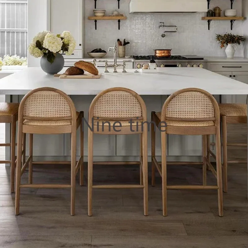 Commercial Kitchen Designer - Solid Wood Rattan Kitchen Bar Chair