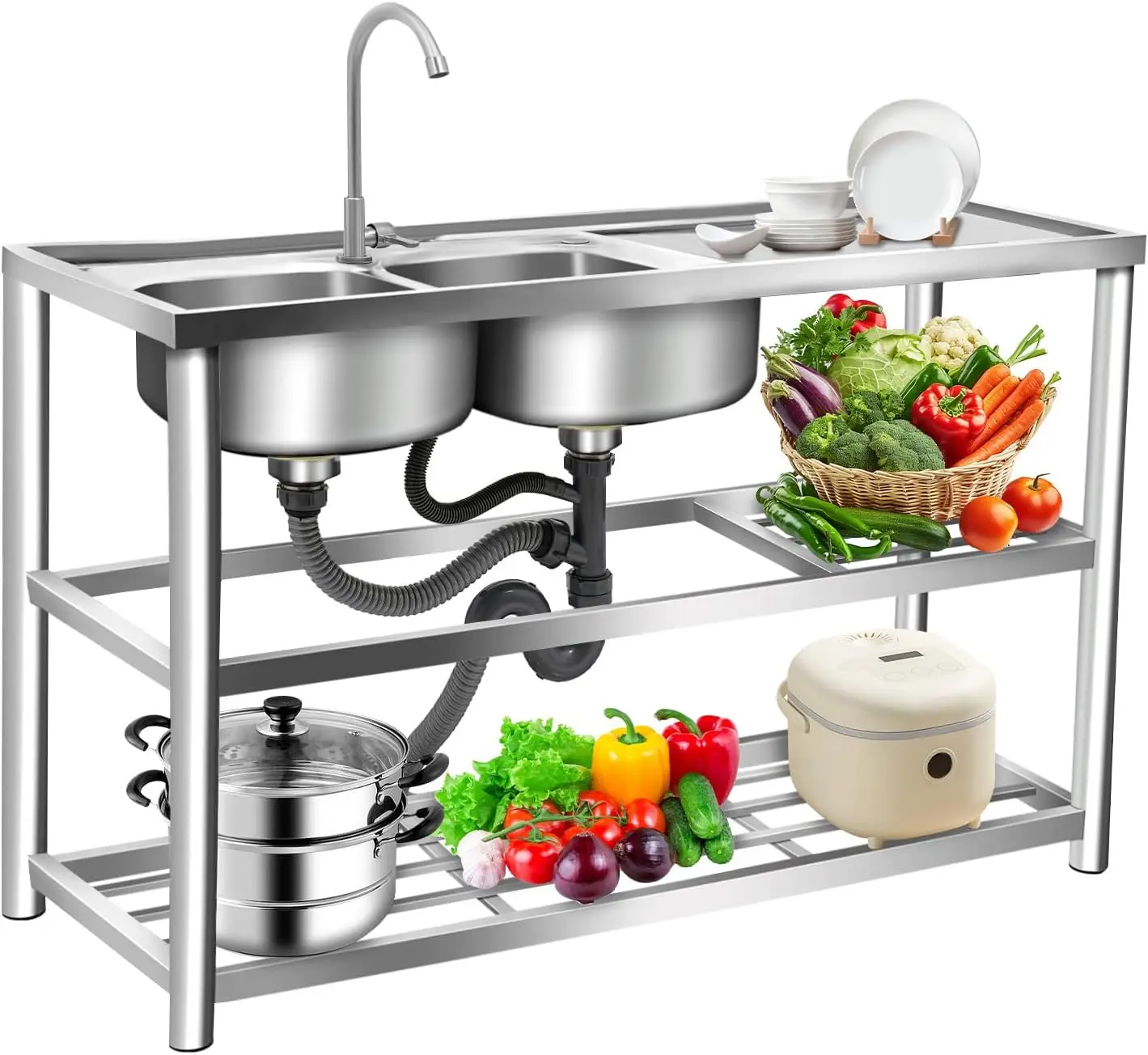 3 Tiers Freestanding Stainless - огляд і ціна Commercial Kitchen Sink