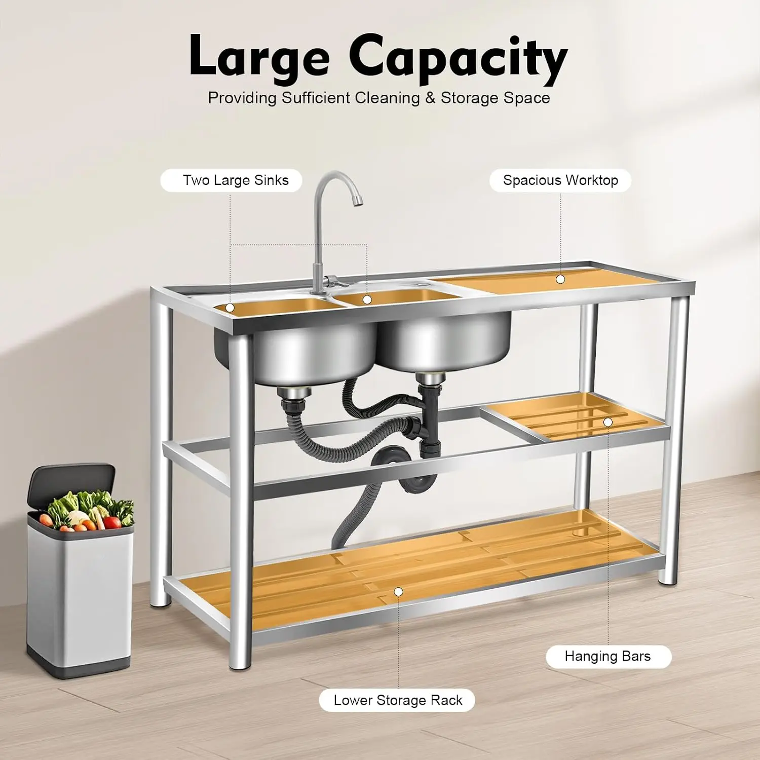 3 Tiers Freestanding Stainless - огляд і ціна Commercial Kitchen Sink